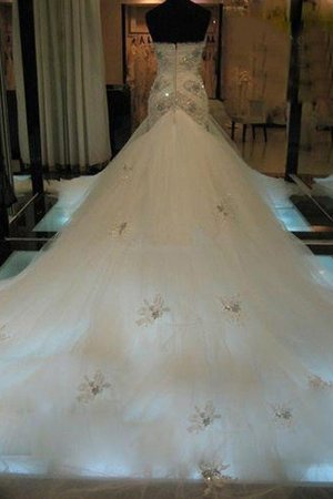 Robe de mariée naturel de sirène avec perle col en forme de cœur textile en tulle