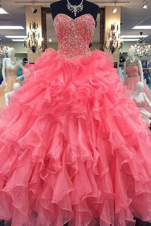 Robe de quinceanera naturel avec perle de mode de bal manche nulle en organza