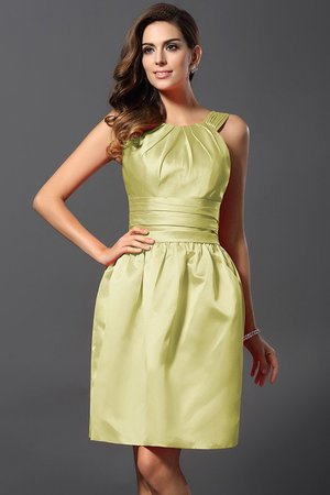 Robe demoiselle d'honneur naturel courte en satin au niveau de genou manche nulle