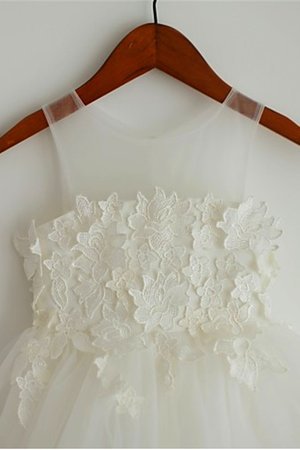 Robe cortège fille en tulle larges bretelles a-ligne manche nulle avec fleurs