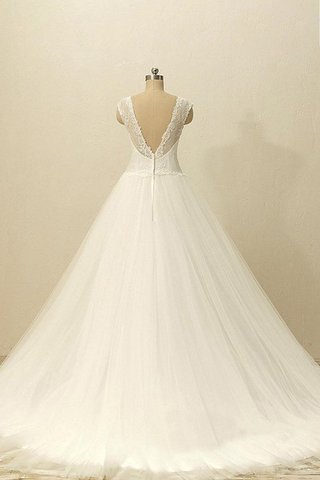 Robe de mariée ligne a manche nulle v encolure avec décoration dentelle en tulle