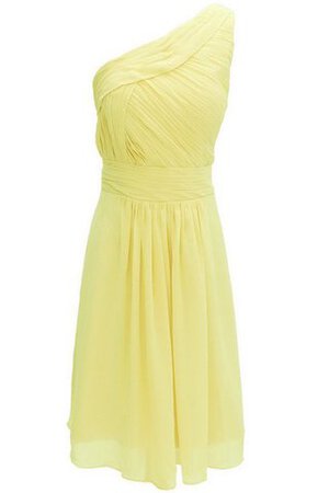 Robe demoiselle d'honneur bref naturel avec chiffon d'épaule asymétrique ruché