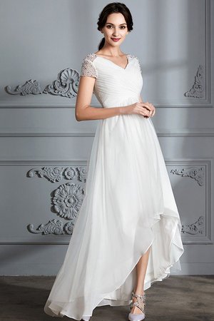 Robe de mariée naturel de princesse v encolure ligne a asymétrique