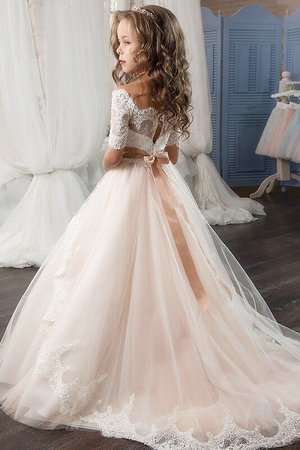 Robe cortège fille naturel ceinture textile en tulle de mode de bal avec fleurs