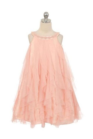 Robe cortège fille plissage avec perle textile en tulle de lotus ligne a