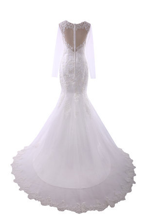 Robe de mariée boutonné de col bateau avec décoration dentelle avec perle lache