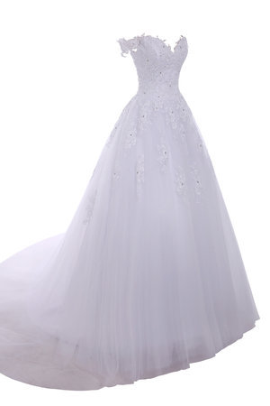 Robe de mariée intemporel formelle avec manche courte textile en tulle avec cristal