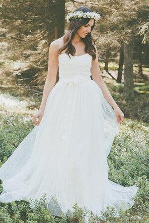 Robe de mariée plissage intemporel a-ligne avec décoration dentelle ceinture en étoffe