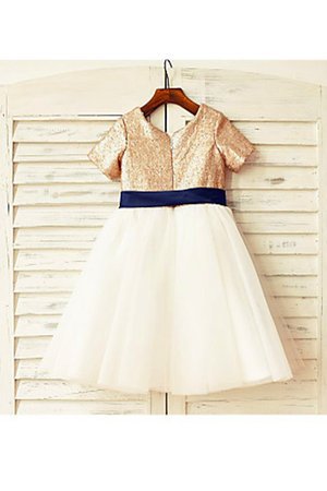 Robe cortège fille naturel de princesse textile en tulle col u profond avec fleurs