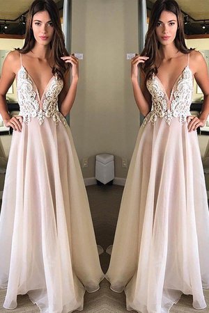 Robe de soirée ligne a voyant en chiffon de princesse appliques