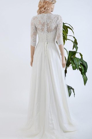 Robe de mariée delicat jusqu'au sol a-ligne avec manche 3/4 de traîne courte