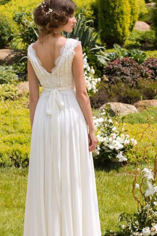 Robe de mariée avec ruban avec manche épeules enveloppants manche nulle a-ligne avec nœud