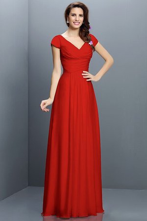 Robe demoiselle d'honneur plissage longue a-ligne avec chiffon de col en v