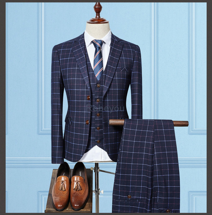 Costumes pour mariage dernier affaires plaid costume bleu hommes 3 pièces