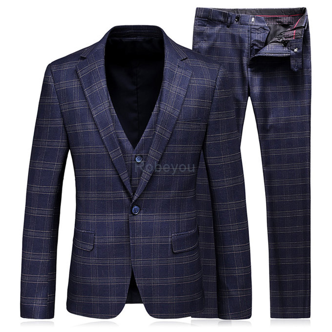 Ensemble slim fit mariage hommes costumes plaid 3 pièces hommes costumes marque un bouton