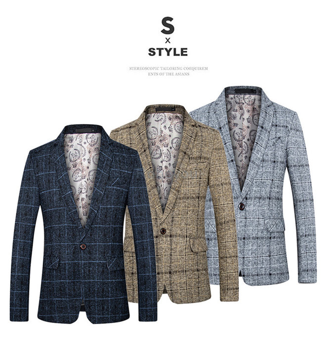 Hommes blazer costume homme costume masculino slim fit gentleman plaid