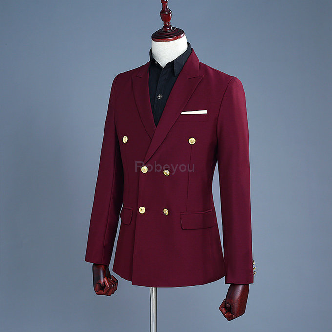 Décontracté costume blazer avec pantalon 2 pièces fête homme vin rouge