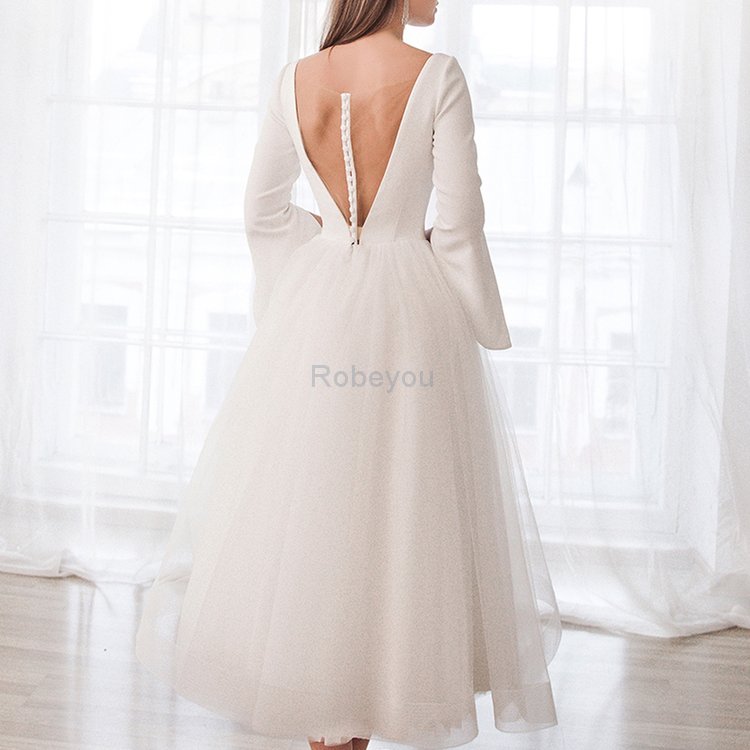 Robe de mariée distinctif a salle intérieure longueur mollet courte simple