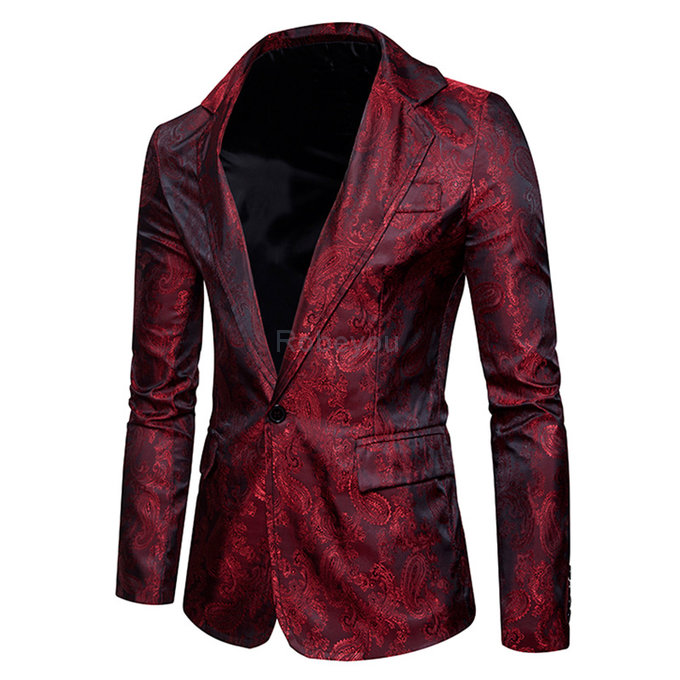 Et automne mode nouveaux hommes costume imprimer slim convient blazers veste manteau fleur