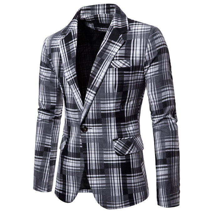 Nouveaux hommes mode manteau/hommes plaid costume veste fleur