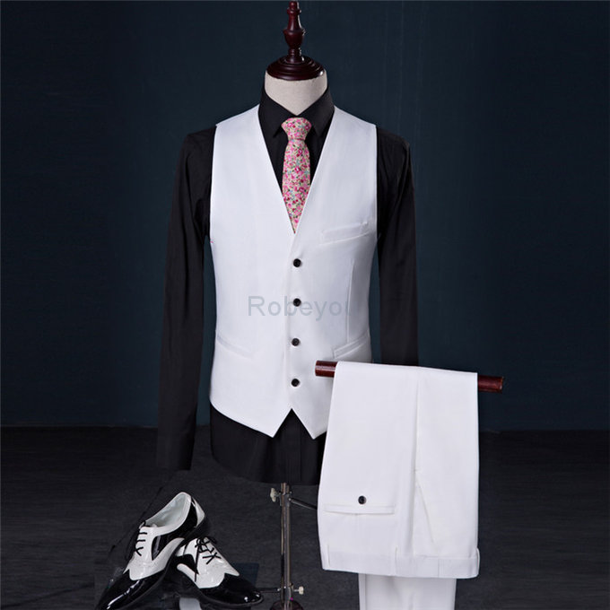 Gilet + pantalon nouveaux hommes loisirs simple couleur boutonnage costumes