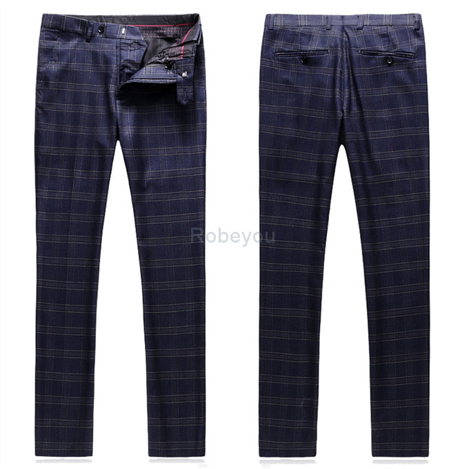 Ensemble slim fit mariage hommes costumes plaid 3 pièces hommes costumes marque un bouton