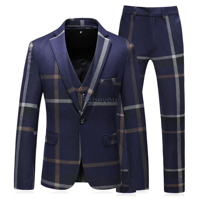 Mariage hommes costumes sur mesure grille slim fit smoking gentleman