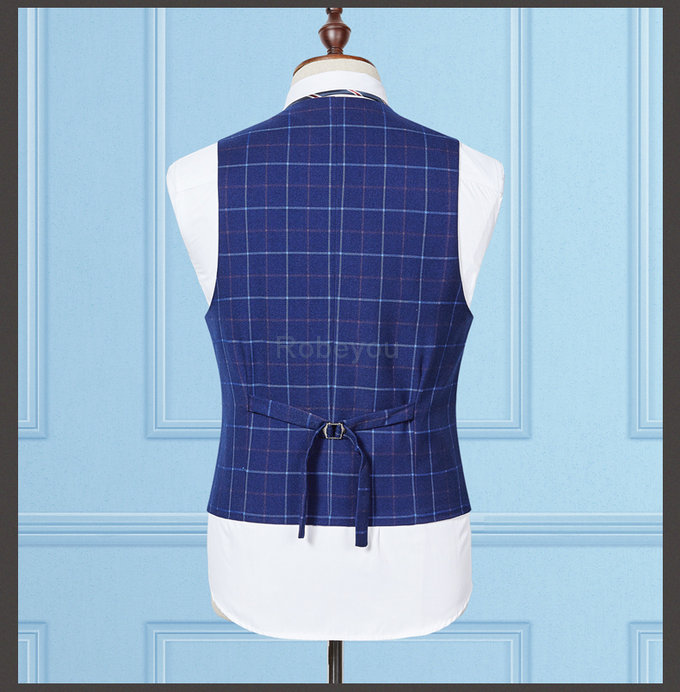 Costumes pour mariage dernier affaires plaid costume bleu hommes 3 pièces