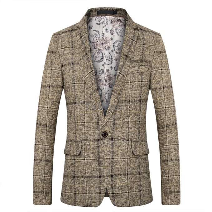 Simple bouton événement réunion costumes blazers plaid hommes vestes hommes gris