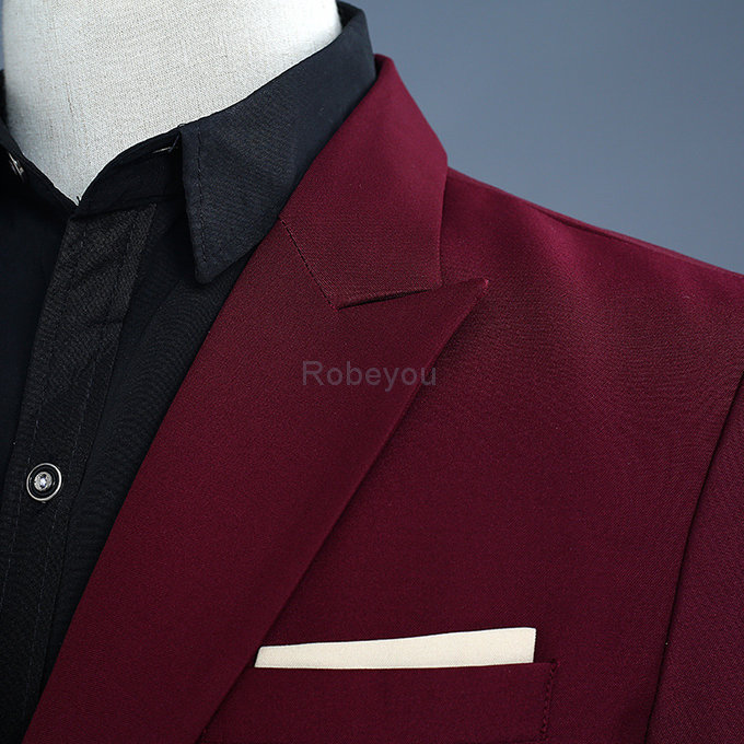 Décontracté costume blazer avec pantalon 2 pièces fête homme vin rouge