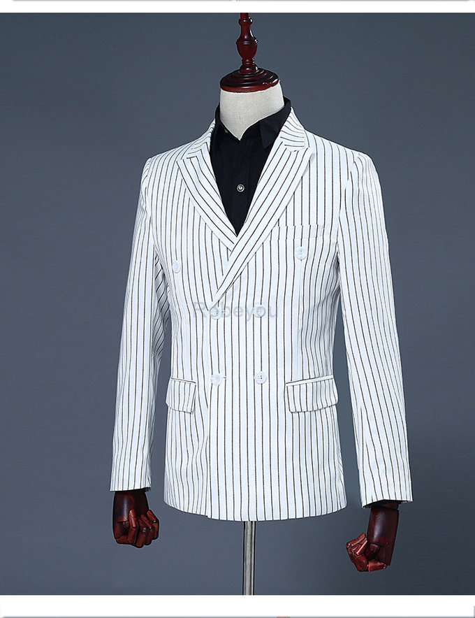 Coréen rayé robe de mariée costume avec pantalon 2 pièces fête homme hommes blazer