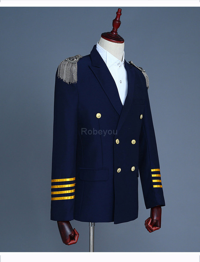 Costumes slim fit hommes double boutonnage costumes hommes bleu marine blazer