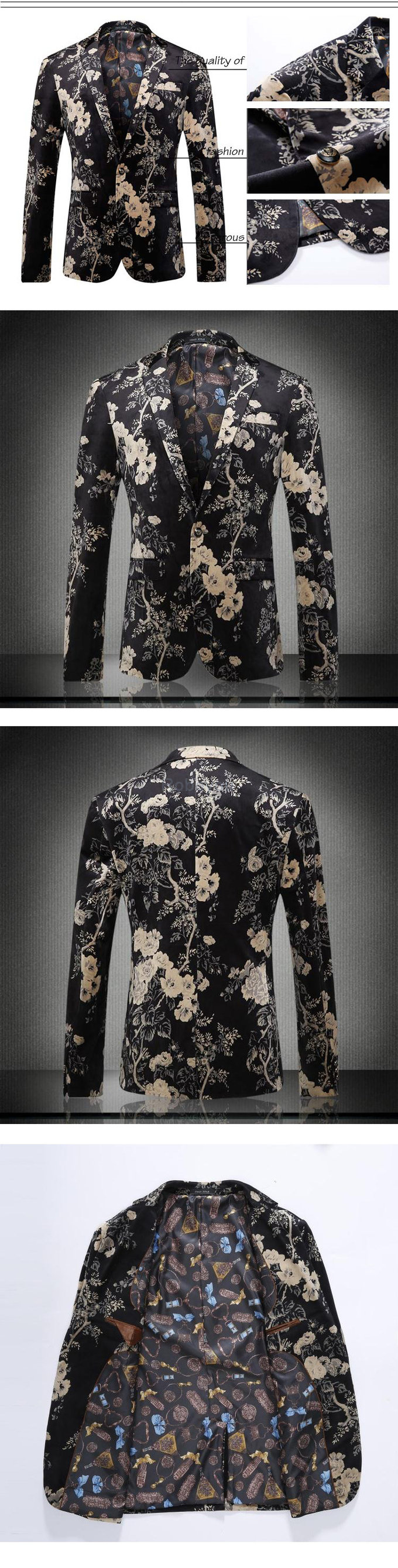 Veste de mode hommes blazer mariage fleur imprimé homme