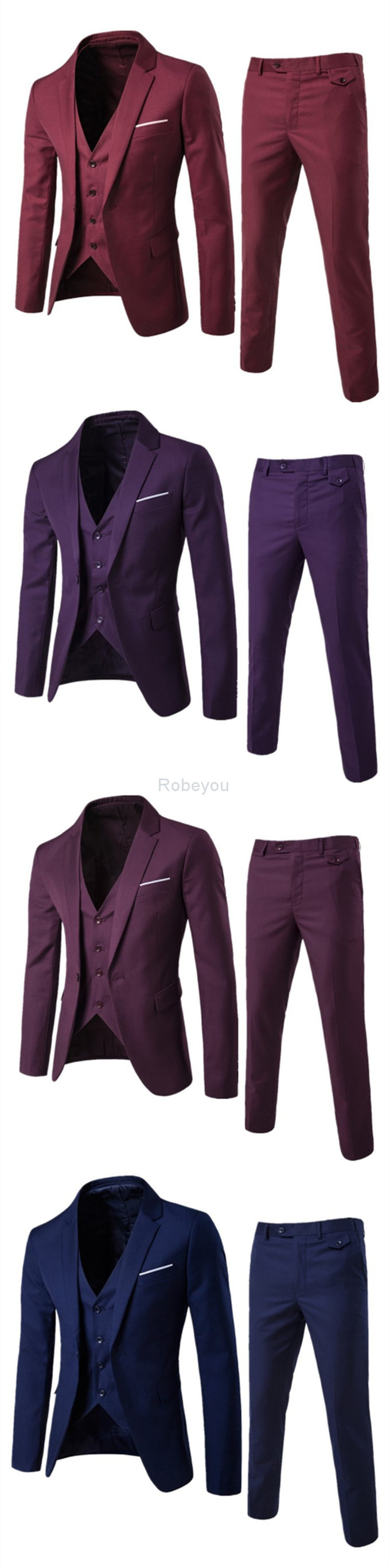 Hommes d'affaires veste pantalon ensembles groomsman blazers slim costumes