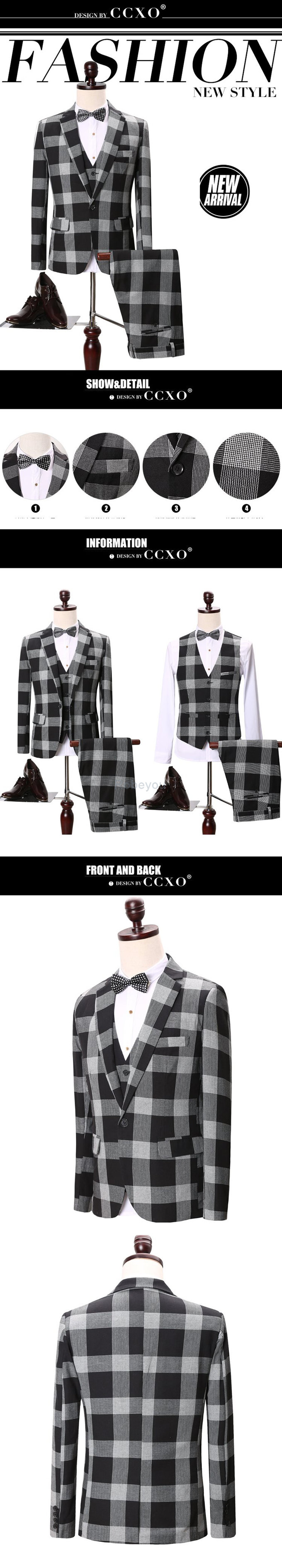 Costume hommes plaid costume terno bureau classique robe de mariée