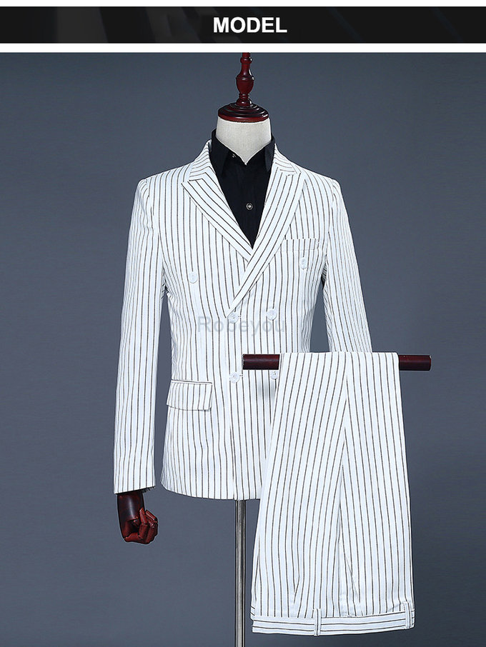 Coréen rayé robe de mariée costume avec pantalon 2 pièces fête homme hommes blazer