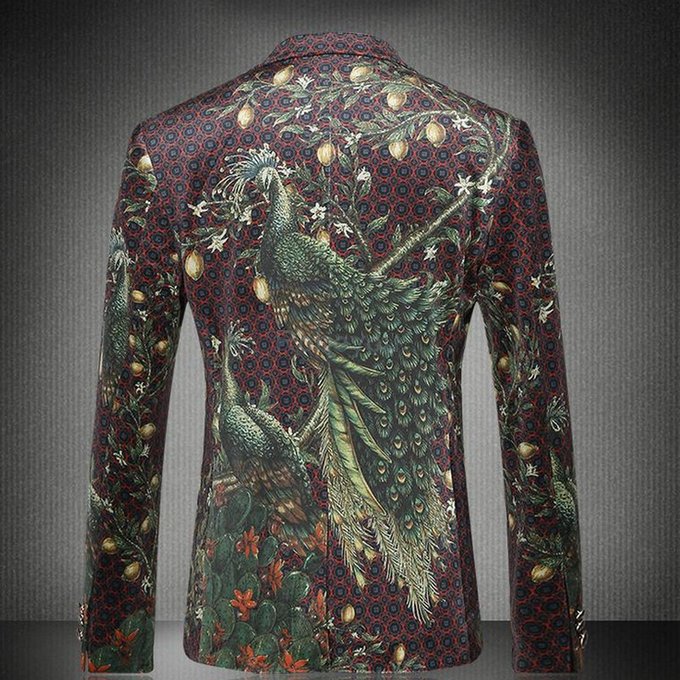 Paon imprimé slim fit blazer grande taille hombre mode hommes