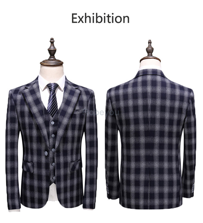 Costume homme slim fit costumes blazers annuel réunion plaid hommes costumes 3 pièce