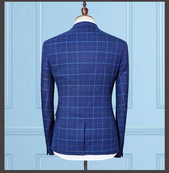 Costumes pour mariage dernier affaires plaid costume bleu hommes 3 pièces