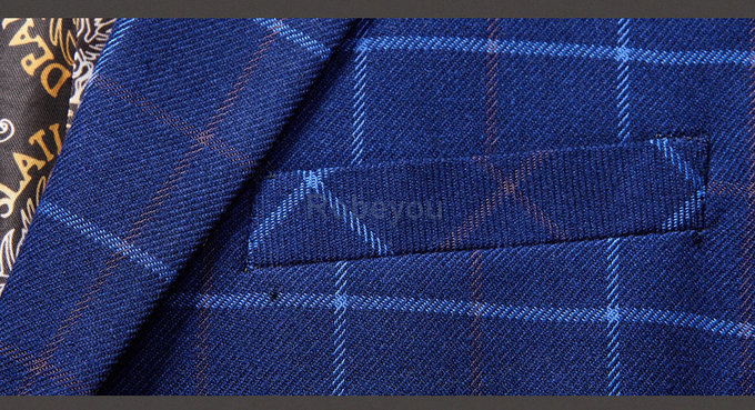 Costumes pour mariage dernier affaires plaid costume bleu hommes 3 pièces