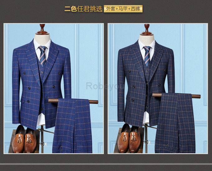 Vêtements hommes costumes de mariage pour hommes bleu plaid scène formels