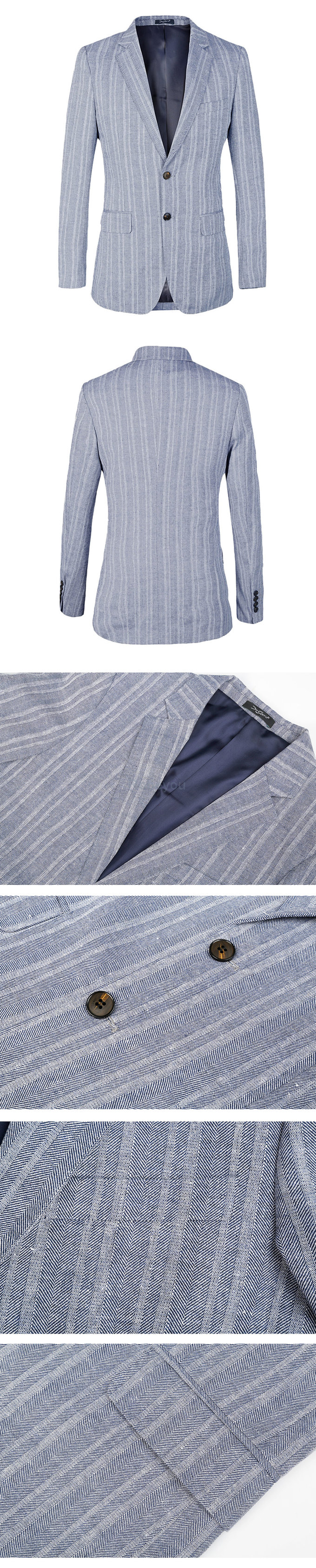 Rayé blazers costume 2 boutons homme pour mariage bleu