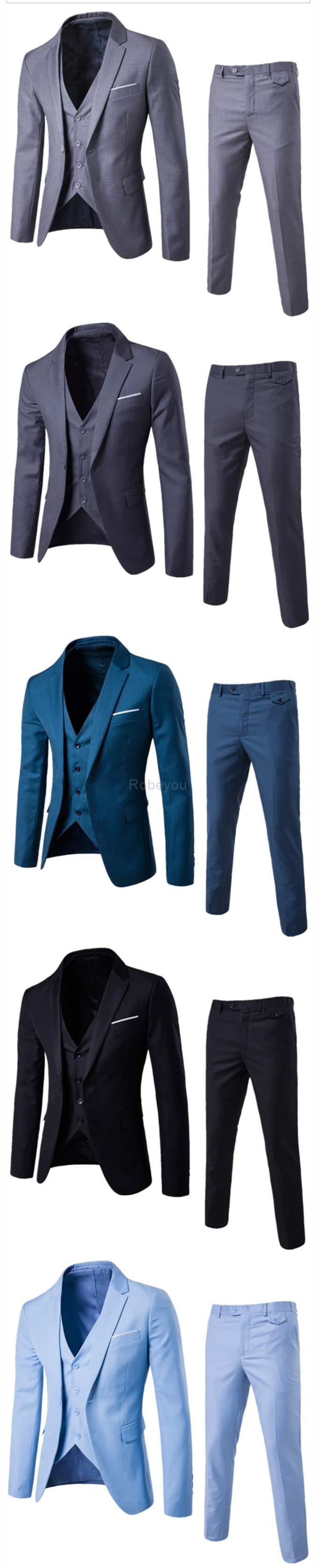 Hommes d'affaires veste pantalon ensembles groomsman blazers slim costumes