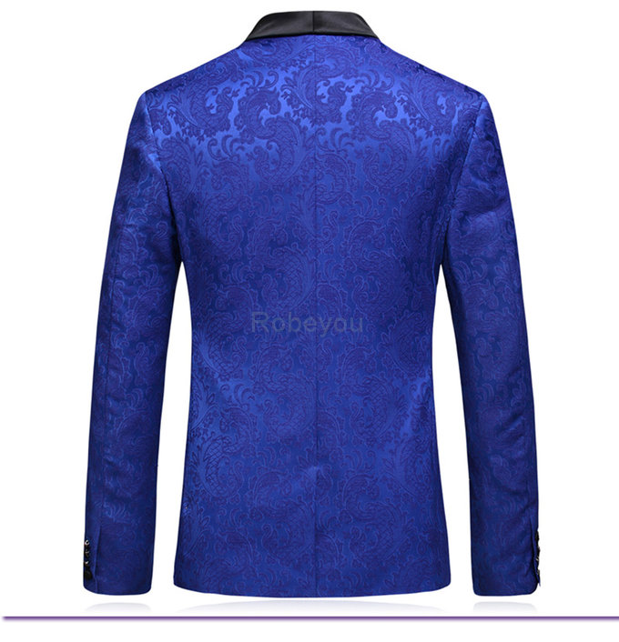 3 pièces bleu royal floral costumes hommes blazer costumes costumes