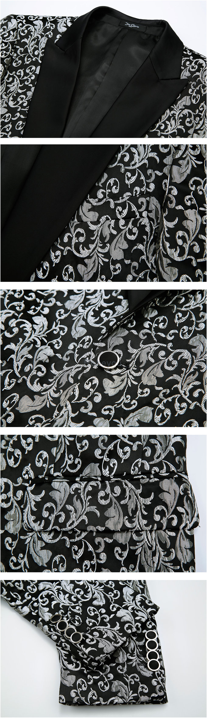 Un bouton robe de mariée costumes pour hommes imprimé noir décontracté floral
