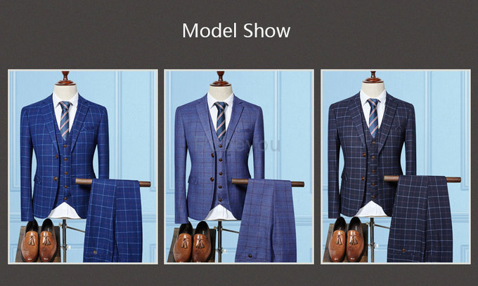 3 pièces costume mode décontracté costume À carreaux costumes hommes ensemble