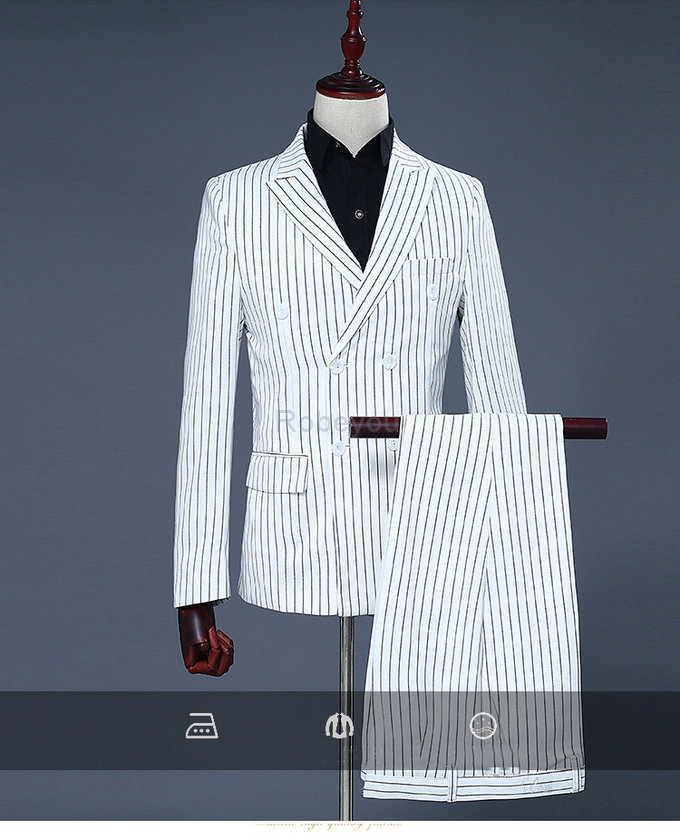 Coréen rayé robe de mariée costume avec pantalon 2 pièces fête homme hommes blazer