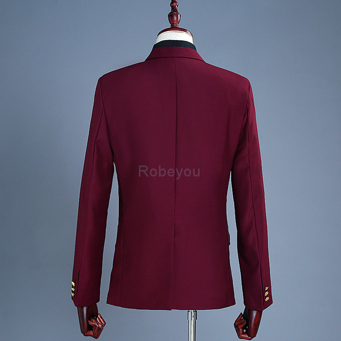 Décontracté costume blazer avec pantalon 2 pièces fête homme vin rouge