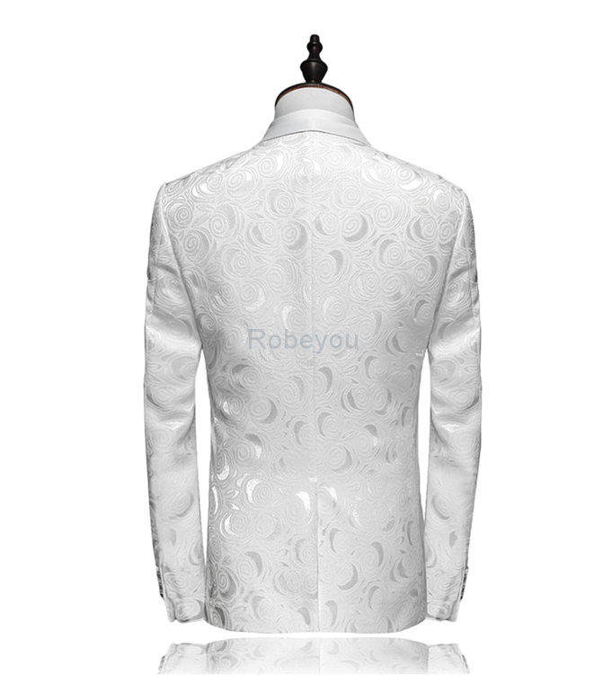 Tuxedos blanc slim fit châle revers blazer costumes 2 pièces