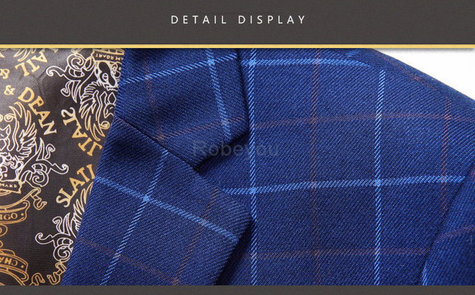 Costumes pour mariage dernier affaires plaid costume bleu hommes 3 pièces